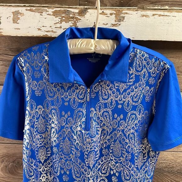Coral Bay Golf Womens 1/4 Zip Polo Shirt , Blue Silver Metallic Accents, Size S - Picture 3 of 6
